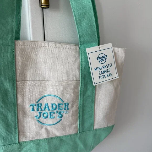 Trader Joe's Spring Mini Tote NWT Teal Green Pastel - Picture 2 of 4